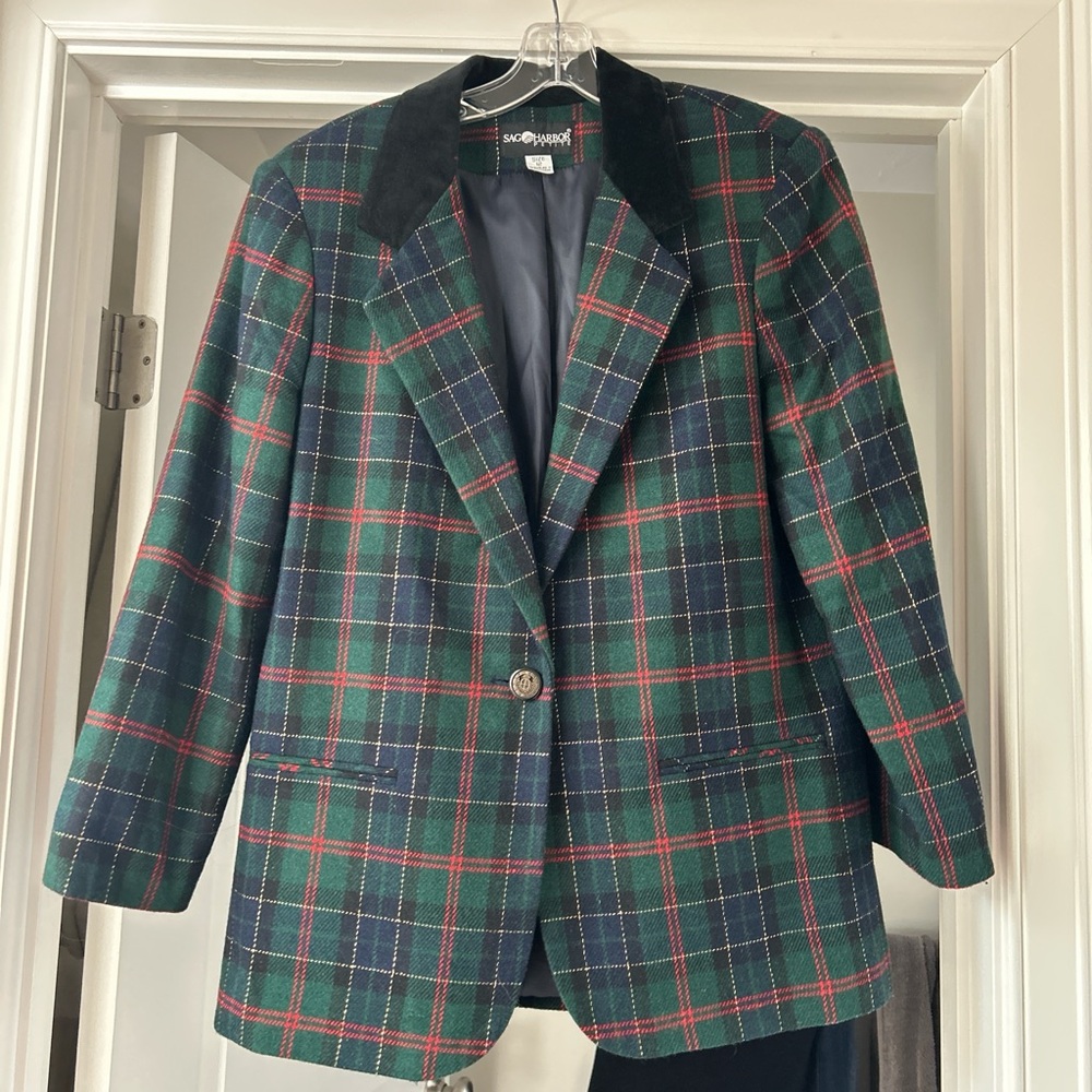 Sag Harbor Green and Red Plaid Blazer